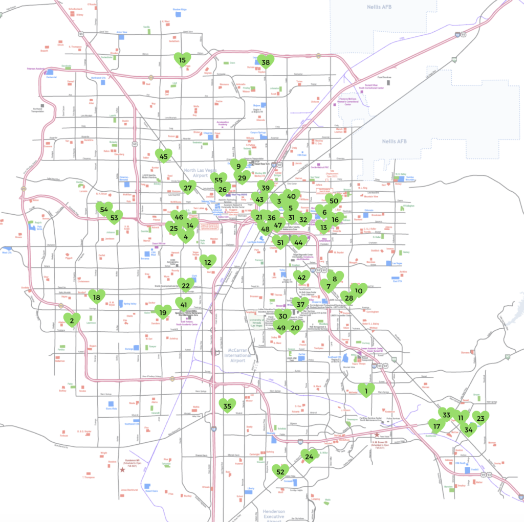 A map of the city with many green trees.